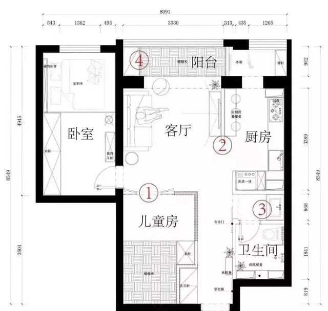以蓝色作为主色调打造简约又优雅的67平小户型二居室