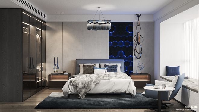 kaiyun入口：全案软装设计案例蓝爵之夜邂逅简奢(图6)