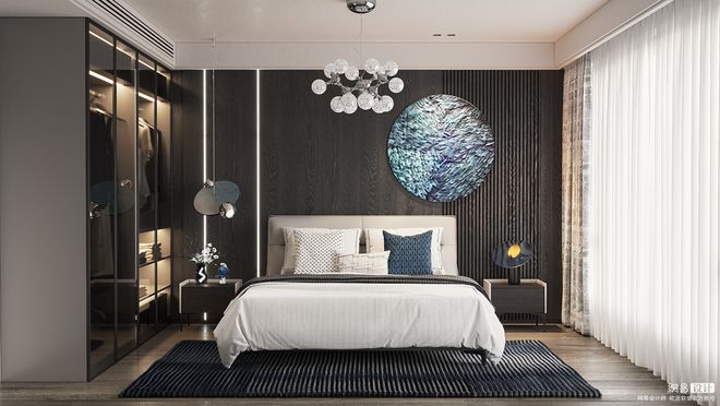 kaiyun入口：全案软装设计案例蓝爵之夜邂逅简奢(图7)