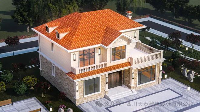 资阳乐至二层地中海乡村别墅定制设计图纸占地160平带露台(图1)