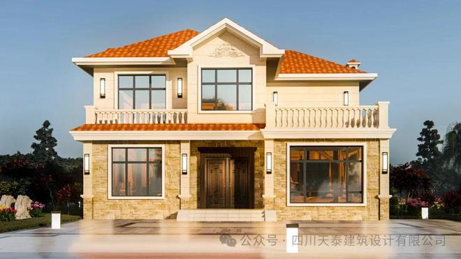 资阳乐至二层地中海乡村别墅定制设计图纸占地160平带露台(图2)