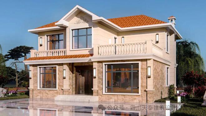 资阳乐至二层地中海乡村别墅定制设计图纸占地160平带露台(图3)