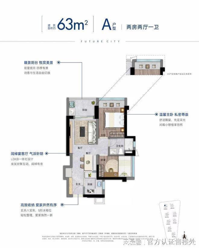 卓越前海未来城户型63㎡2房、76㎡3房86㎡3房113㎡4房户型图大全(图3)