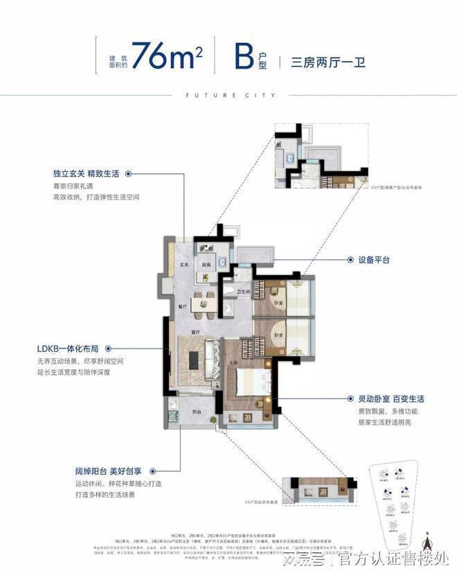 卓越前海未来城户型63㎡2房、76㎡3房86㎡3房113㎡4房户型图大全(图4)