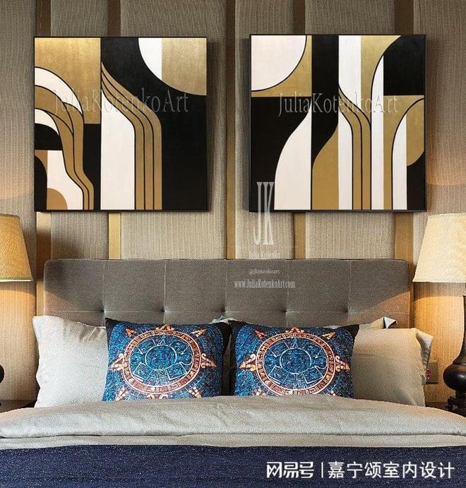 【伍一艾酒店软装】伊春酒店软装：叠线肌理画如何造氛围感？